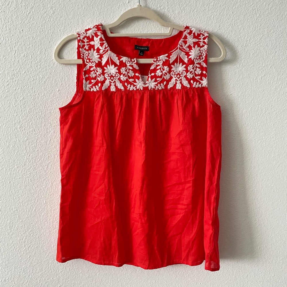 Talbots Orange Floral Embroidered Blouse Women’s S NWT Career Workwear